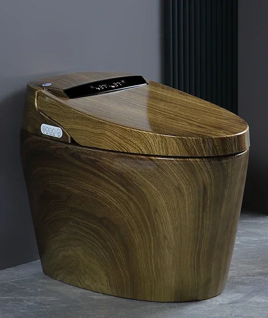 Wood grain smart toilet integrated automatic no water pressure limit remote control electric voice color