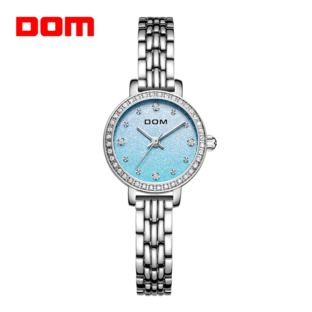 

DOM Fashion Women's Watch Japanese Movement Quartz Watch Blue dial Waterproof Exquisite Steel strip Fashion Clock G-1352