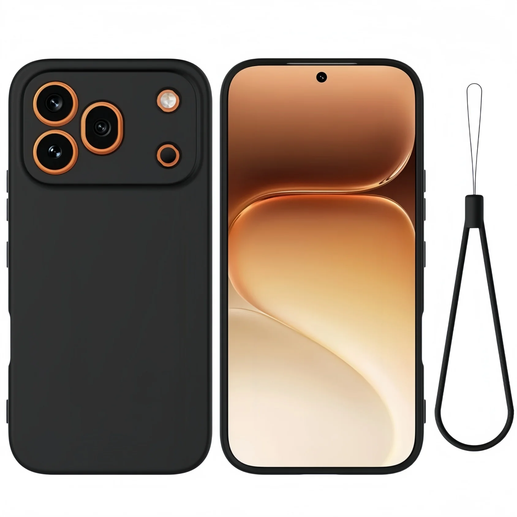 Noble Fashion Shockproof Protective Liquid Silicone Case with Lanyard, Solid Color