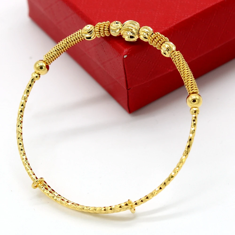 

1 Piece Fashion Women Bangle Bracelet 18K Yellow Gold Filled Pretty Girlfriend Beads Adjust Bangle Jewelry Gift Dia 55mm