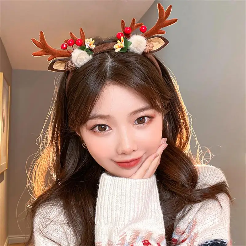 Christmas Headwear Hair Band Elk Bowknot Deer Horn Plush Girl