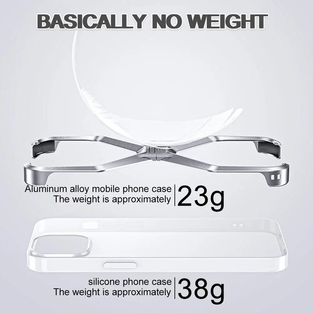 Aluminum Alloy X Type Removable Heat Dissipation Armor Shockproof Cover For IPhone 15 14 Pro Max Removable Rimless Phone Case