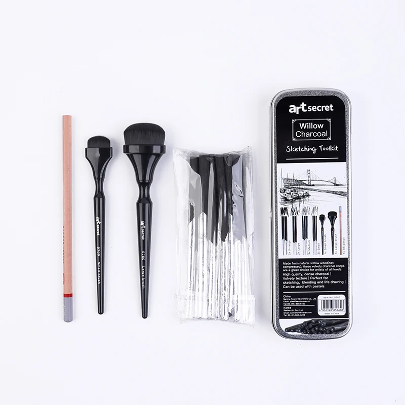 Art Secret 5760 Iron Box Pack Sketch Willow Charcoal Drawing Design With Charcoal Strip Smear Brush Student Professional Supplie