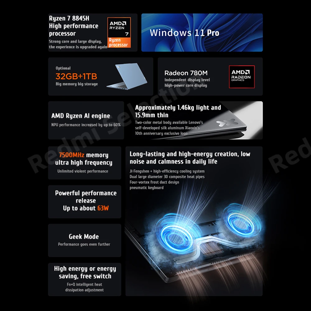 Lenovo laptop 2024 Xiaoxin Pro 14 AI Ultrabook Ryzen 7 8845H 24GB/32GB LPDDR5X 1T/2T SSD 14-inch 120Hz Screen Notebook PC 2