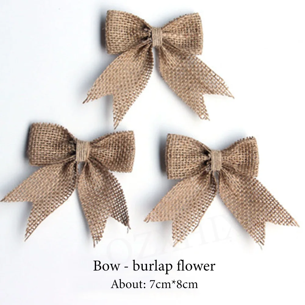 5 Stück handgemachte Jute Sackleinen Blumen Rose Hessische Band Schleife Vintage rustikale Hochzeitsdekoration Tisch Weihnachtsfeier DIY Zubehör – Detail 9
