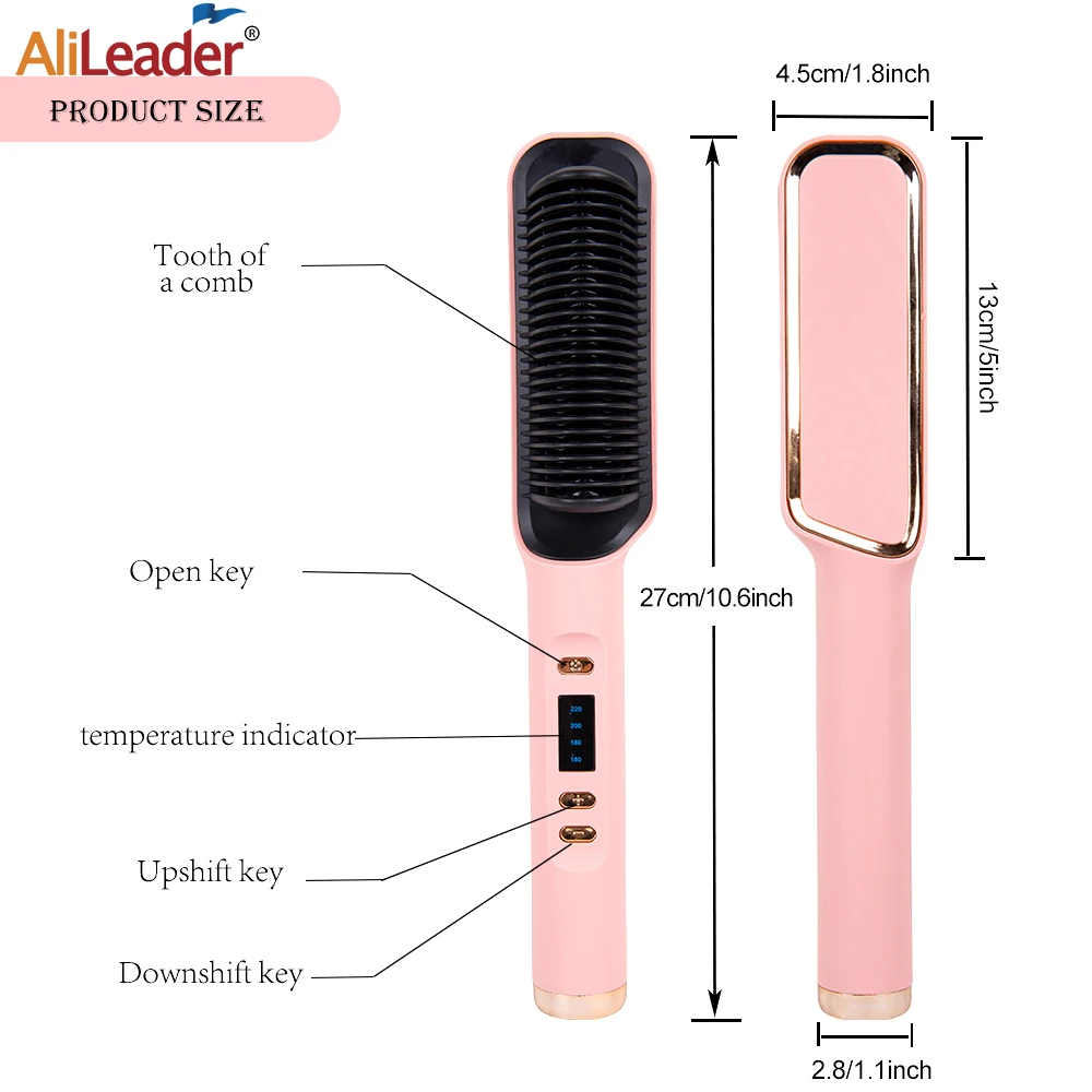 Hair Styling 3 in 1 Hot Comb for Straighten/Curl Hair Professional Hair Straightener and Curler Electric Fast Heating Comb 4