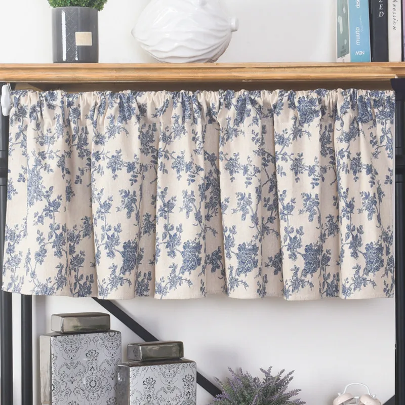 Window Curtain Valance Rod Pocket American Rustic Korean Living Room Bedroom Vintage Floral Print Cotton Linen Blackout Curtains window curtains tie valance curtain