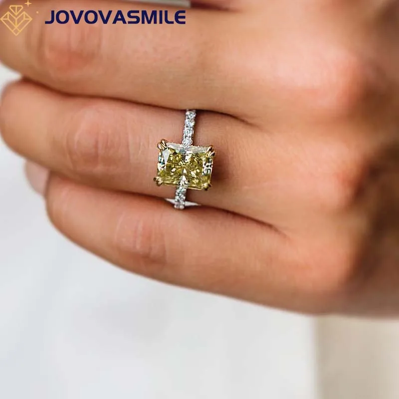 JOVOVASMILE Moissanite Engagement Wedding Ring 18k 3.3 Carat 9.5x7.5mm Crushed Ice Radiant Light Yellow Jewelry