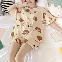 Summer Women's Sleepwear Short Sleeved Shorts Set Thin Loose Fit Suitable for Outerwear Home Wear Cute Sweet Camisole Sleepwear 1