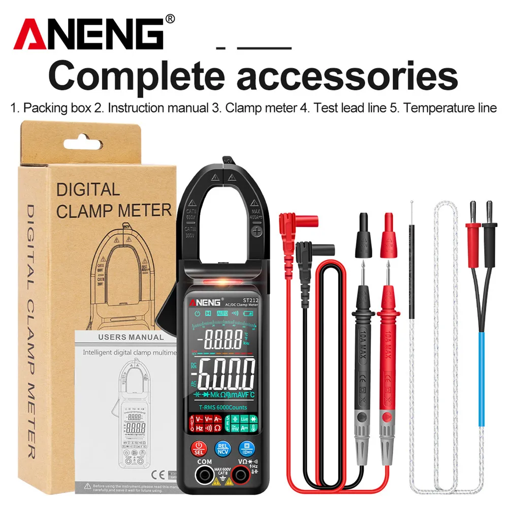 plastic caliper ANENG ST212 Digital Clamp Meter 6000 Counts DC/AC Current 400A Amp Multimeter Large Color Screen Voltage Tester Car Hz NCV Ohm plastic tape measure Measurement & Analysis Tools