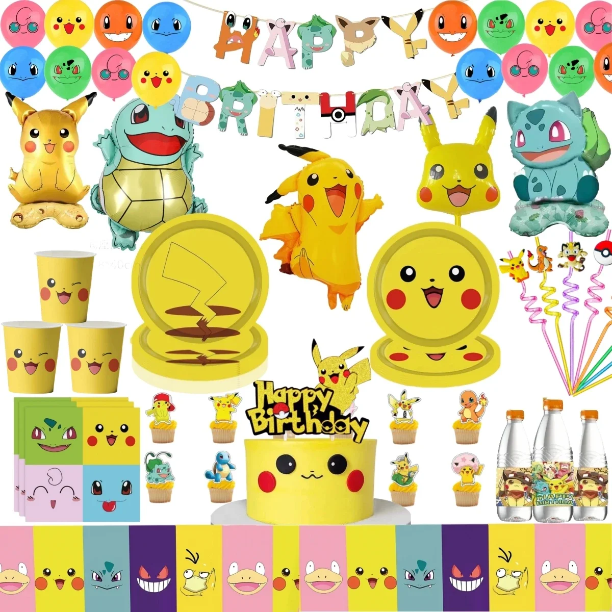 Pokemon Birthday Decoration Pikachu Stoviglie Usa E Getta Piatti Tazze Squirtle Bulbasaur Balloon Baby Shower Forniture Per Feste Per Bambini