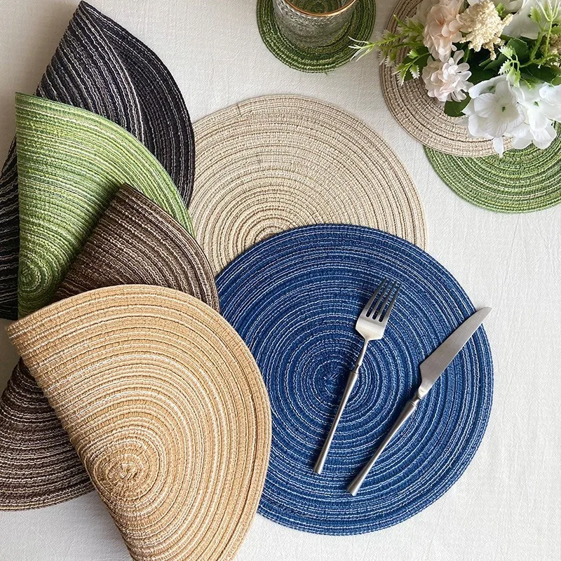 

6pcs Round Table Mat Woven Ramie Placemats Anti Slip Dining Table Mats Non-Slip Tableware Bowl Pads Kitchen Drink Cup Coasters