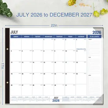 Calendario da Parete 2026-2027, Poster Settimanale e Mensile, Grande Pianificatore per Casa e Ufficio, Strumento di Gestione del Tempo