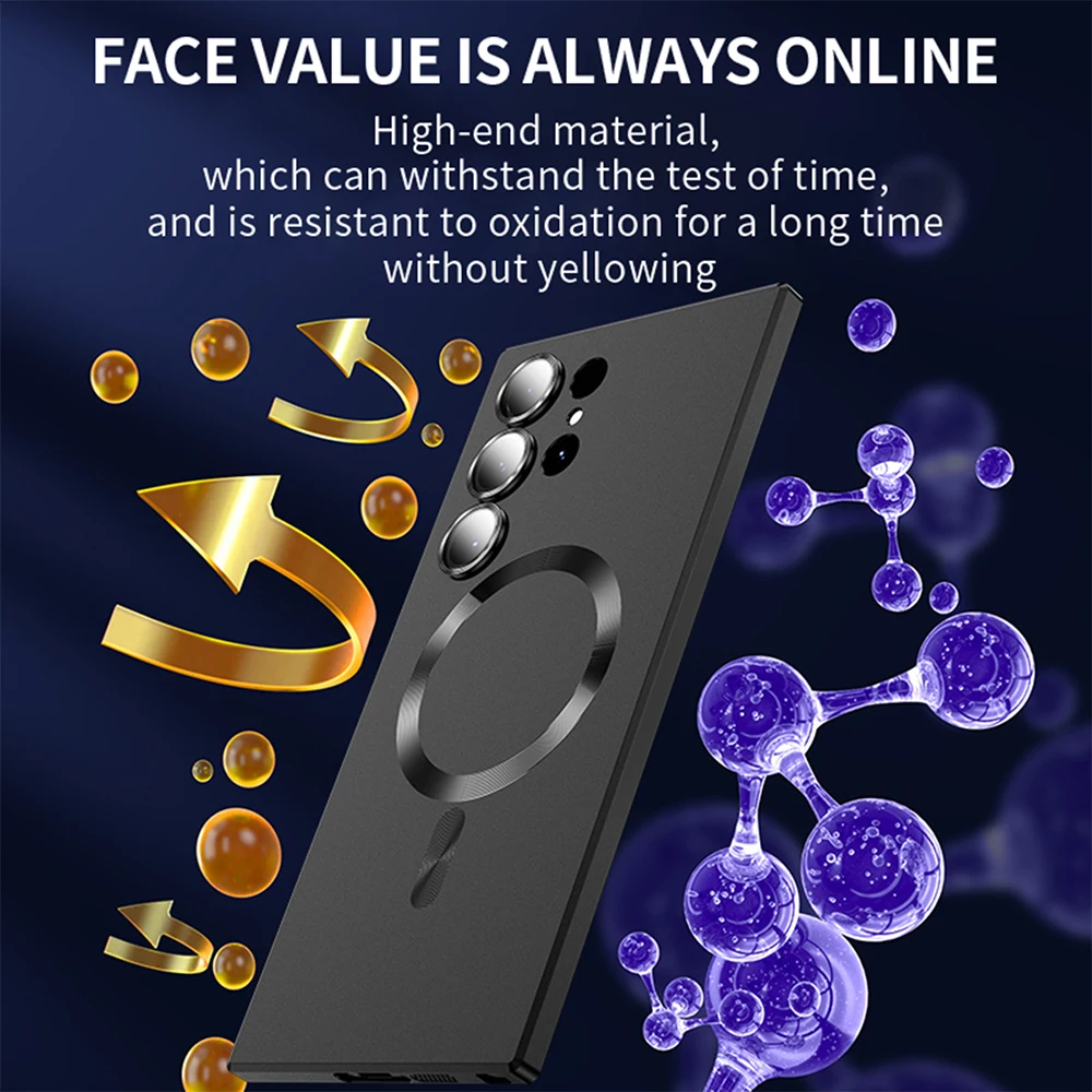 Per Magsafe Slim Matte Metallic Paint Custodia morbida in silicone magnetico per Samsung Galaxy S23 Ultra con obiettivo in vetro Samung S 23 Plus_voghion.com