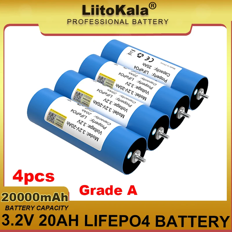 

4pcs LiitoKala 3.2V 20Ah LiFePO4 Battery phosphate Cell for 4S 12V 24V Motorcycle Car motor Modification Inverter Grade A