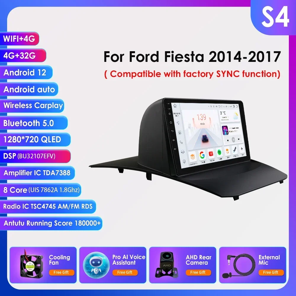 thumbnail image 1 of Radio para coche Android 12 para Ford Fiesta 2009 2010 2011-2017 Reproductor de vídeo multimedia 2din 7862 Octa Core GPS Estéreo 4G dsp Carplay, 1 of 5