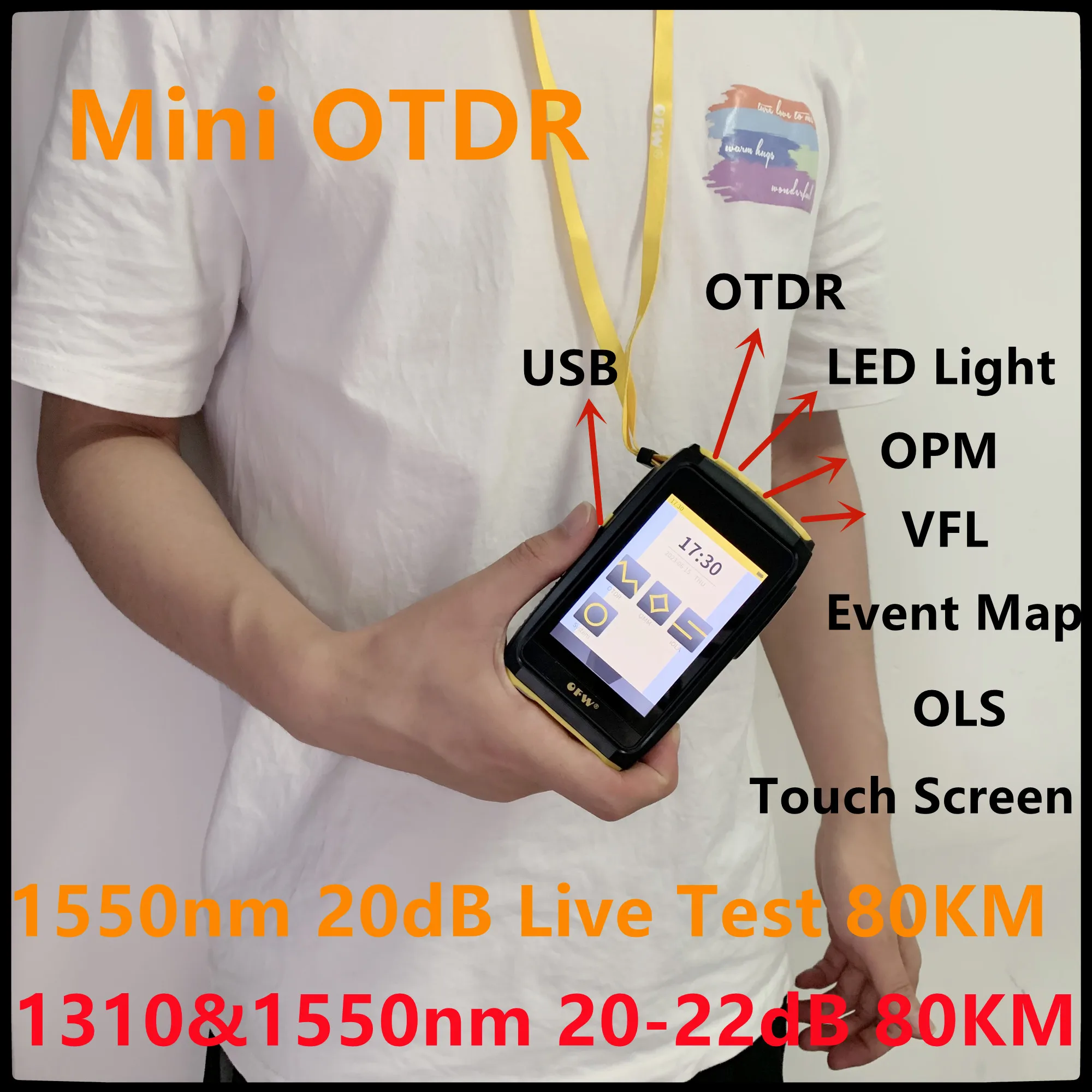 Fibra Ottica Mini Otdr 1550Nm 20Db Live Test/1310 E 1550Nm 20-22Db Senza Test Live 80Km Touch Screen Opm Vfl Ols Sc Apc/Upc