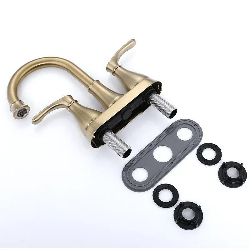 Brush Gold Faucet Bathroom 4 Inch Hot Cold Water Mixer Crane Deck Mounted American Style Bath Tap Basin Mixer Brass Brush Gold