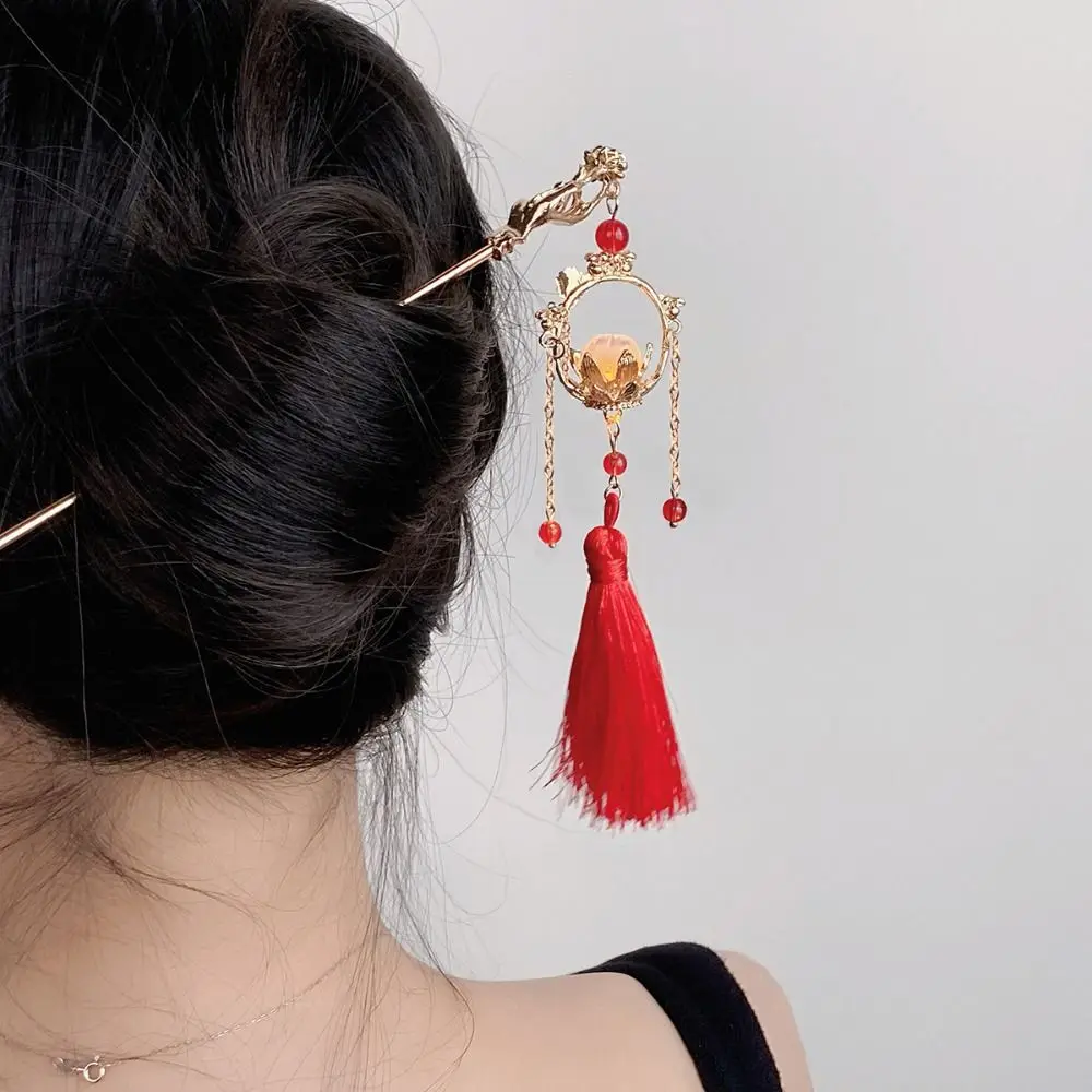 

Женская заколка для волос, элегантная металлическая палочка для волос в китайском стиле с цветком лотоса, палочки для еды, вилка для волос, ручная работа