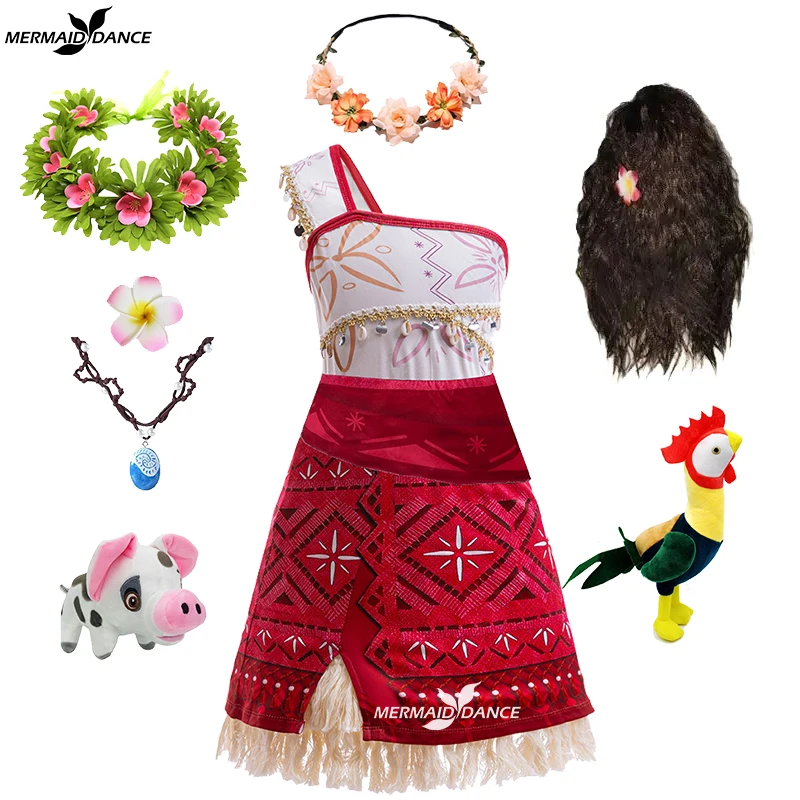 Moana Vaiana Costume Children Princess Dress Summer Beach Set Cosplay Clothing