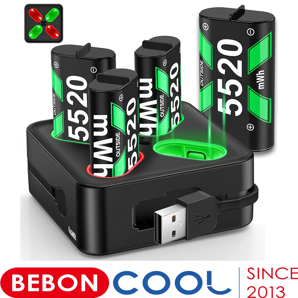 4X5520mWh Rechargeable Battery For Xbox One + USB/Type-C Charging Cable Charger For Xbox Series X/S/Xbox One S/X Controller controller charger,controller battery,gamepad battery,game console battery