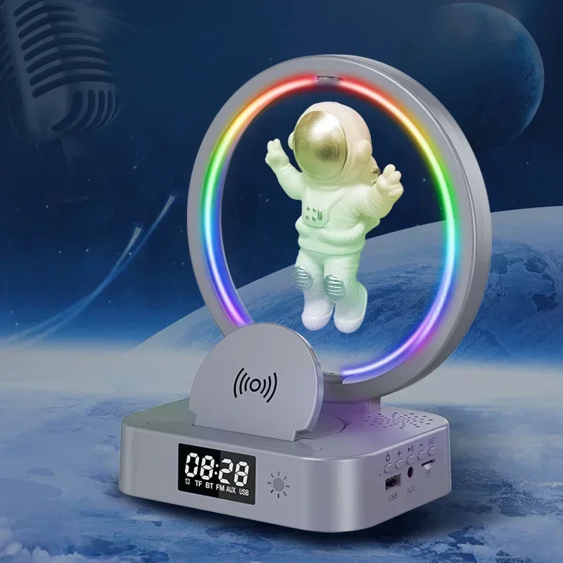 ZIHOTLE Magnetic Levitating Bluetooth Speaker Floating Astronaut Speakers Sound Box with LED Light Show Wireless Charger