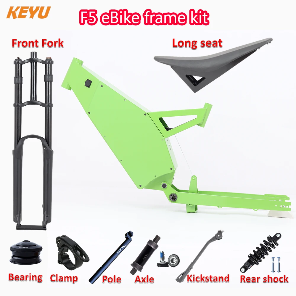 Diy eBike Frame F5 kit + long motorcycle seat + Front fork kit set for enduro ebike stealth bomber electric bike parts