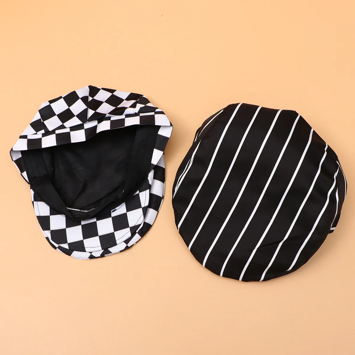 

2pcs Restaurant Waiter Beret Kitchen Working Creative Chef Hat Comfortable Cooking (Black White Stripe, Black White Grid)