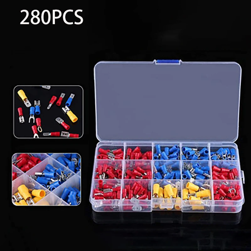 280pcs/set Durable Cable Lugs Assortment Kit Wire Flat Connectors Crimp