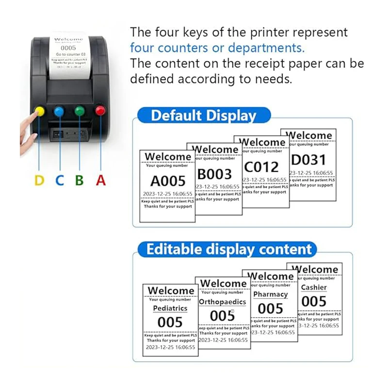 Take a Number Printer Ticket Thermal Printer Ticket Machine with 57mm Receipt Roll for Wireless Calling System