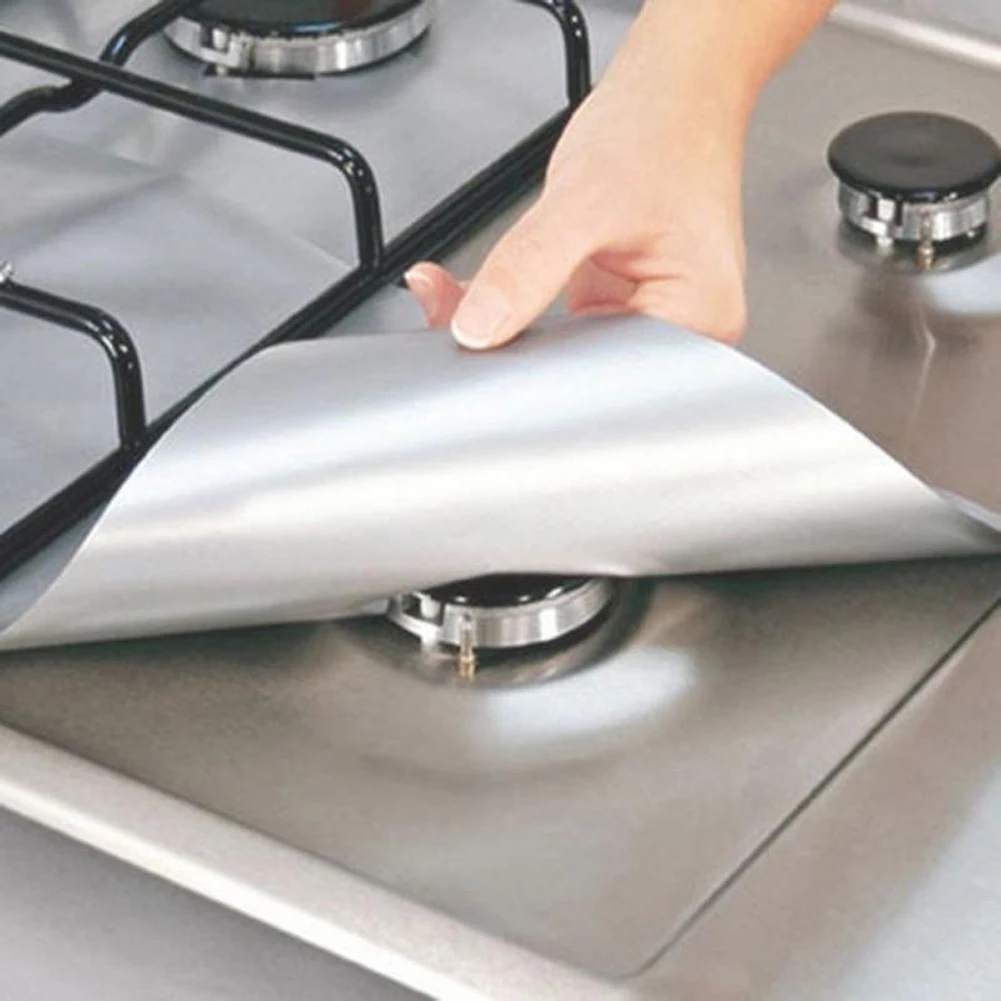 1/2/4 Pc/Lot Aluminum Foil Gas Stove Protector Cover Reusables/Liner Reusable Non Stick Silicone Dishwasher Safe Protective Foil