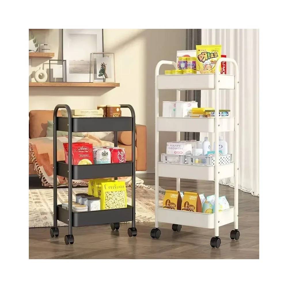 Household Multi-layer Small Cart Storage Rack Floor To Floor Kitchen Bedroom Bathroom Storage Rack With Wheels
