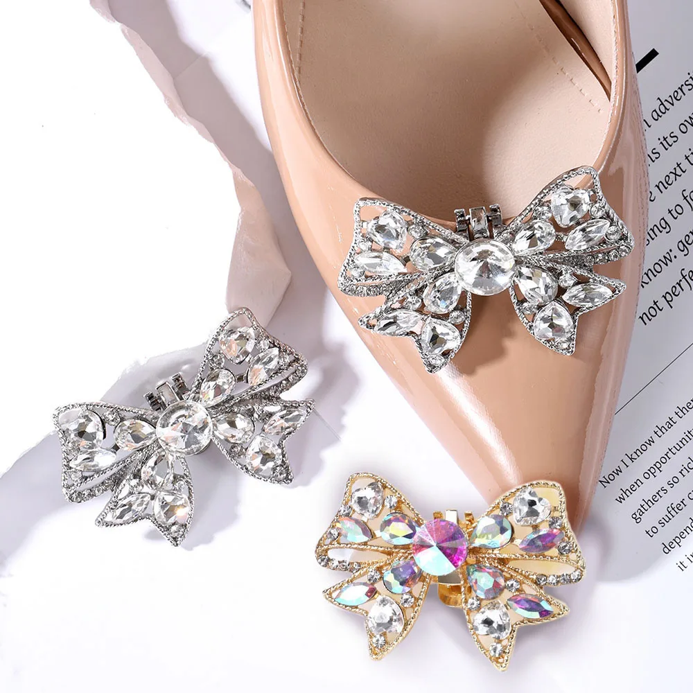 

1pc Bridal Shoes Decorations Charms Jewelry Crystal Bowknot Rhinestone Shoe Clips Detachable Shoes Buckles High Heel Accessories
