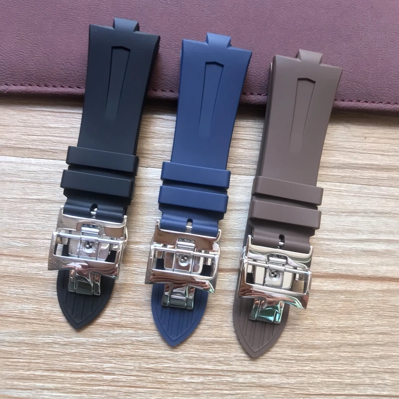 

24mm-8mm Black Blue Brown Soft No Burr Rubber Watchband Special For Vacheron Constantin Watch Strap VC Wristband Bracelet