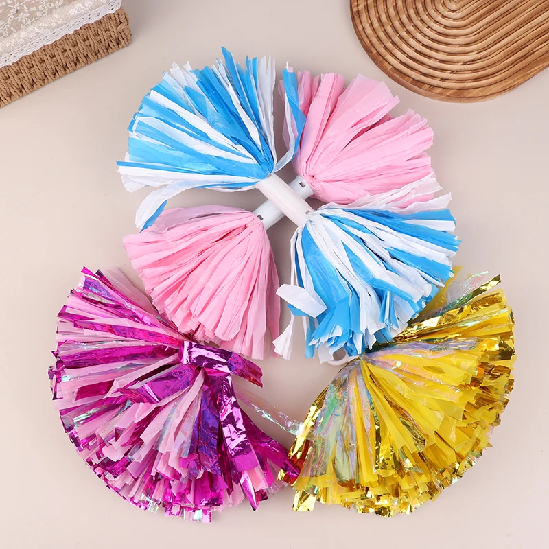 2Pcs Double Hole Finger Ring/ Handle Style Cheerleader Pom Poms Cheer Balls Streamer Club Sport Dance Party Decorator Tools