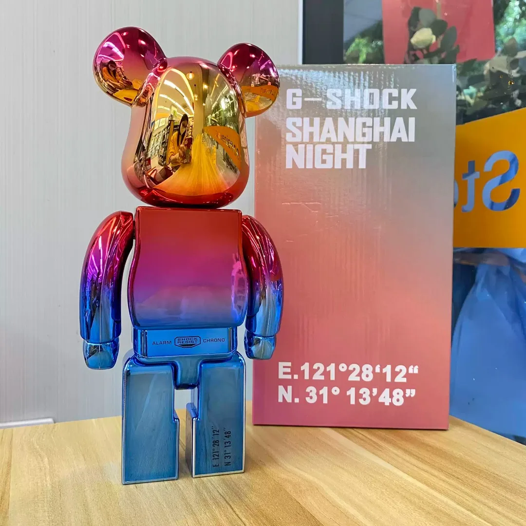 Bearbrick 400% Electroplating Shanghai Night Be@rbrick 28cm Trendy Toy Doll  Abs Plastic Material Joint Rotation Sound Gift Doll