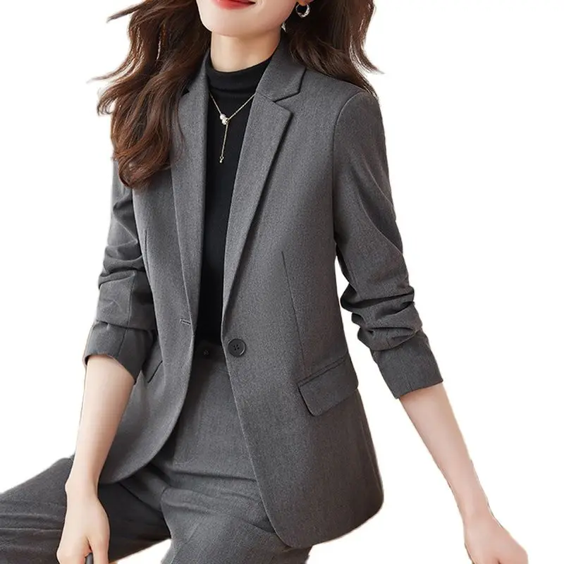 

Lenshin High-quality 2pcs Set Single Button Formal Pant Suit Blazer Office Lady Uniform Designs Women Slim Jacket and Trousers