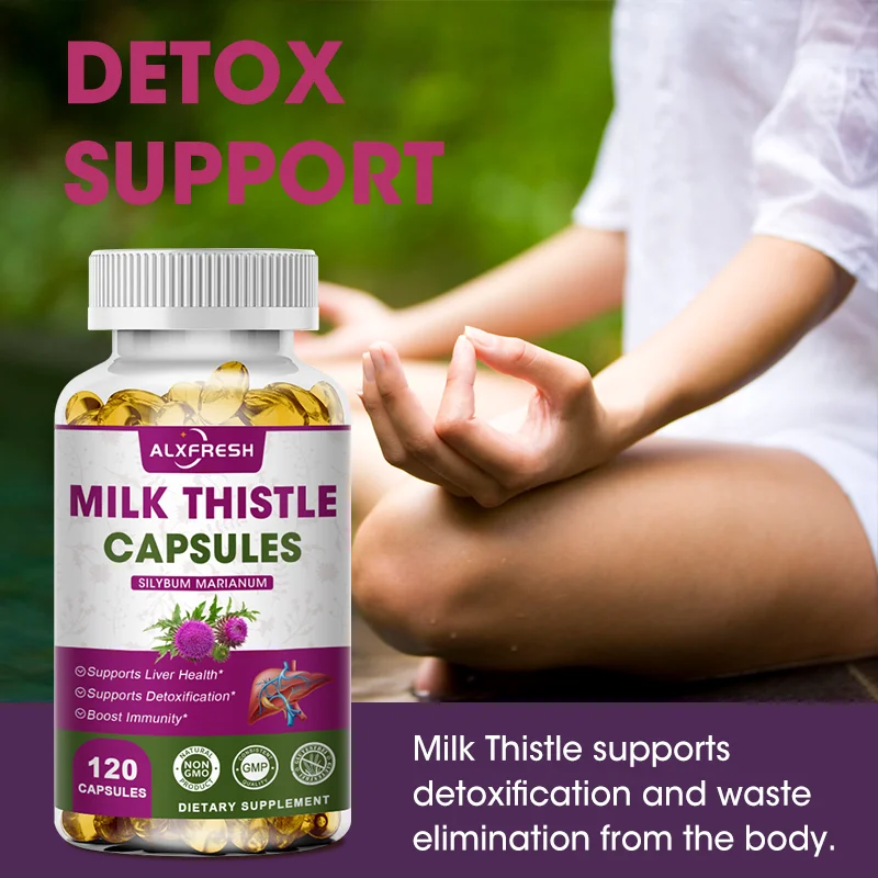 Organic Milk Thistle Extract 1000mg Capsule Dandelion Antioxidant Detox Support Liver Health Function Herbal Supplement