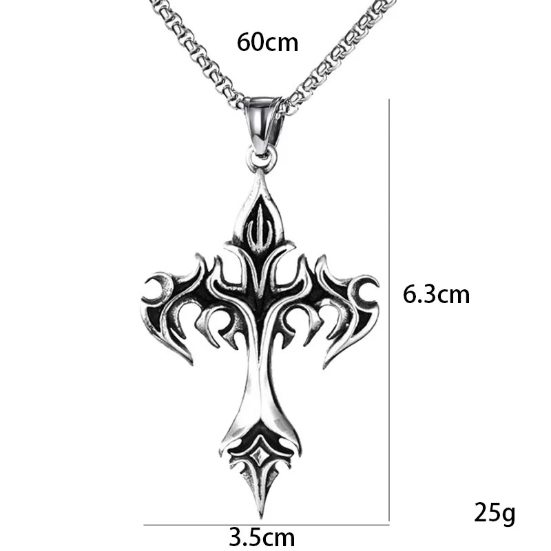 Cross Pendant Necklace Stainless Steel Flame Cross Pendant Goth Necklaces Gift for Women Men
