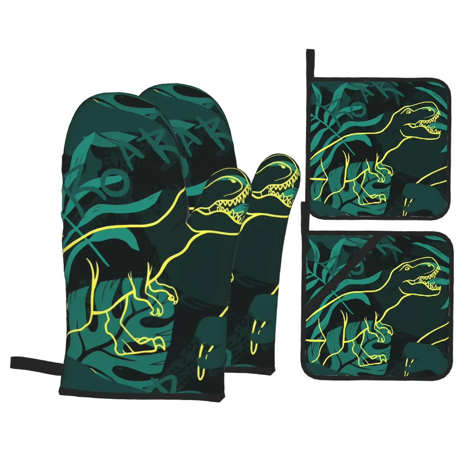 

Оригинальные митенки для духовки с динозавром, фотографические Прихватки с забавным принтом для безопасного барбекю, приготовления выпечки, гриля, набор из 4 предметов