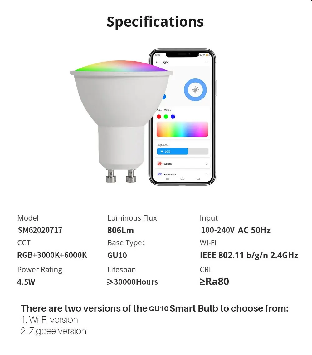 GU10 WiFi Smart LED Bulb RGB CW White 5W Dimmable Lamps EWelink APP Control Ligh