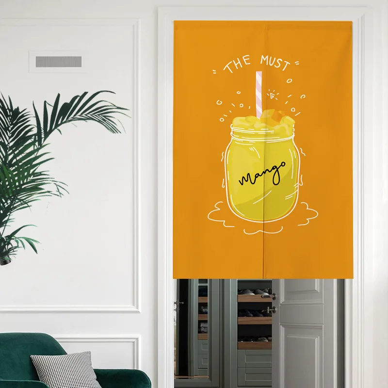 Milk Tea Japanese Door Curtain Doorway Kitchen Curtains Noren Drapes for Cafe Home Entrance Decor Cartoon Linen Door Curtains 3