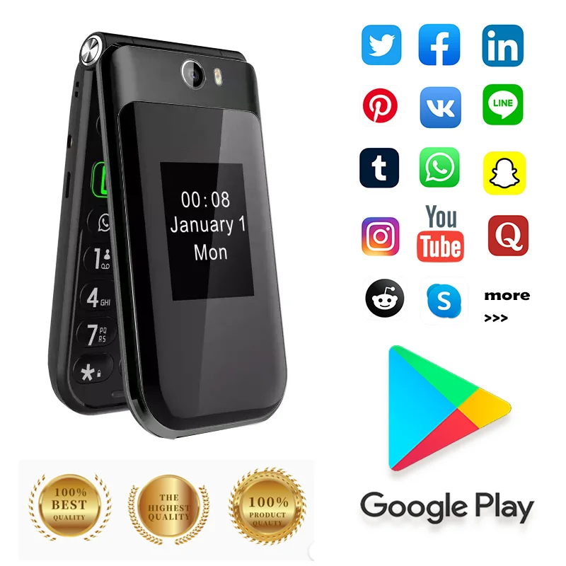 The Best Phone Google Play Available Q3 3+32GB New Model Android Flip Smartphone Free Shipping