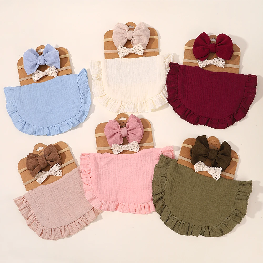 Baby Headband Saliva Towel Set Newborn Double Side Bibs Boys Girls Bandana Burp Cloths Feeding Smock Stuff 1/3Pcs saliva towel