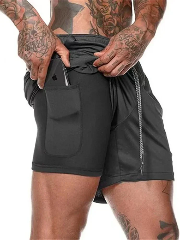 Summer New Camo Running Double Layer Shorts Basketball Training Jogging 2-in-1 Quick Dry Breathable Men's Gym Sports Shorts