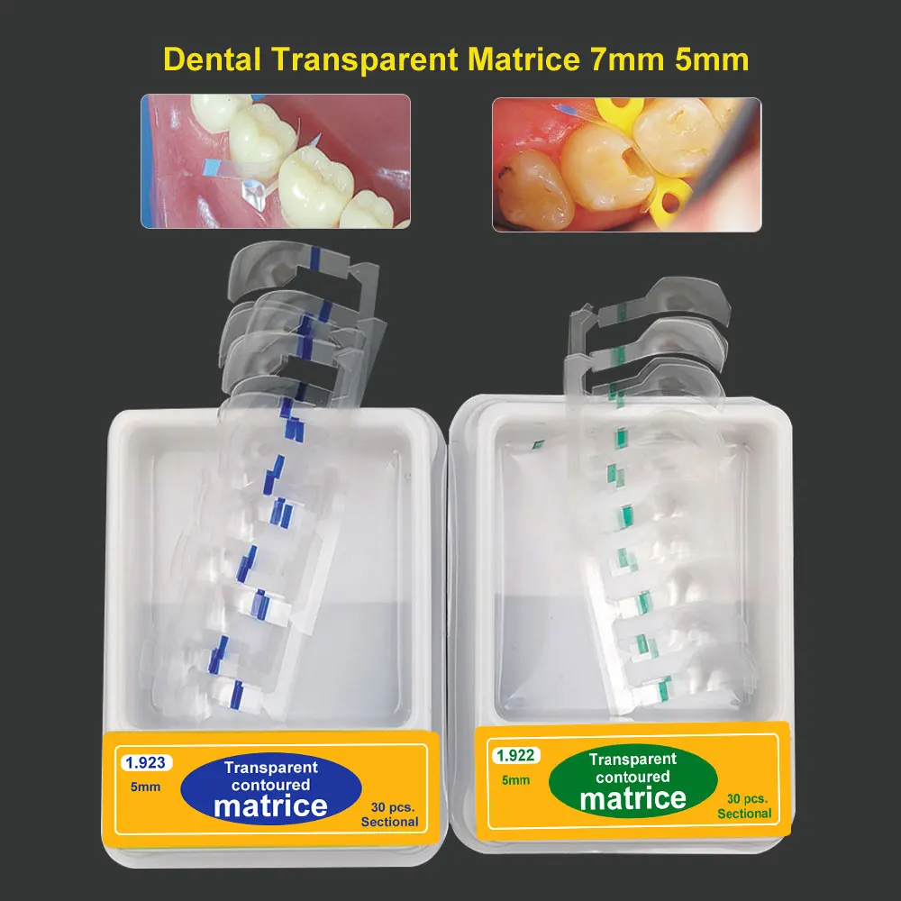 Dental Transparent Sectional Contoured Matrices 30pcs/box Width 7mm Narrow 5mm Matrix Polyester Russian Matrices Dentist