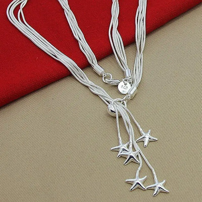 

Starry Seas 925 Sterling Silver Five Smart Starfish Pendant Chain Necklaces