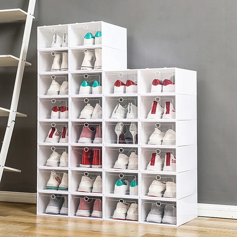 

6pcs Men's and women's thickened transparent storage shoe box free combination shoe rack plastic folding dustproof shoe cabinet