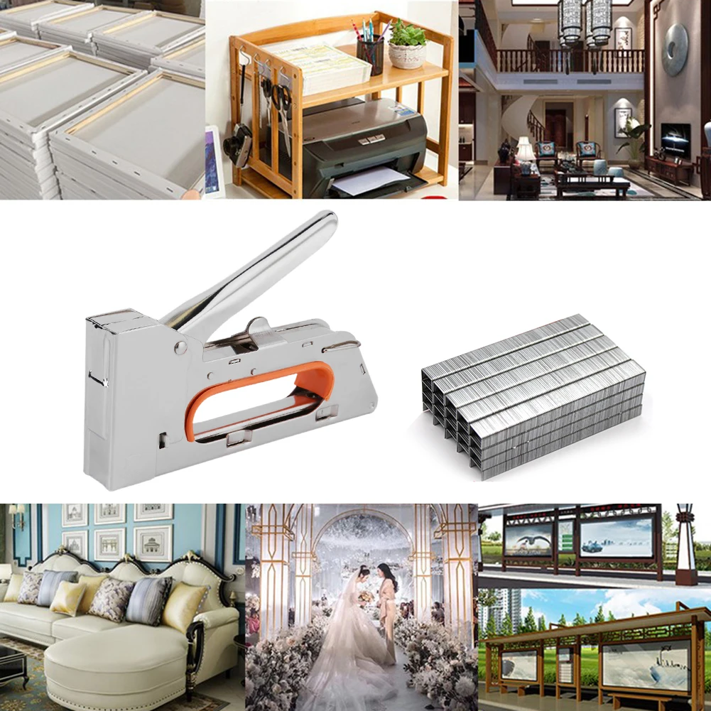 

Door Nail Gun 4/6/8mm Paper Window Tacker Tools with 2400pcs Nails Stainless Steel for Woodworking for Furniture Binding