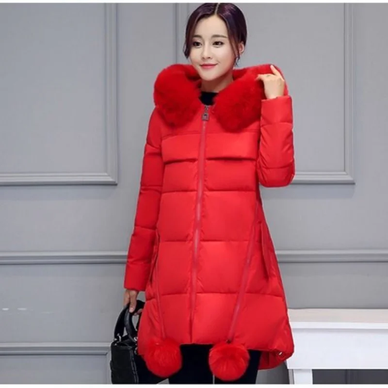 2023 New Women Down Cotton Coat Winter Jacket Female Mid Length Version Parkas Loose Outwear Artificial Fur Collar Overcoat